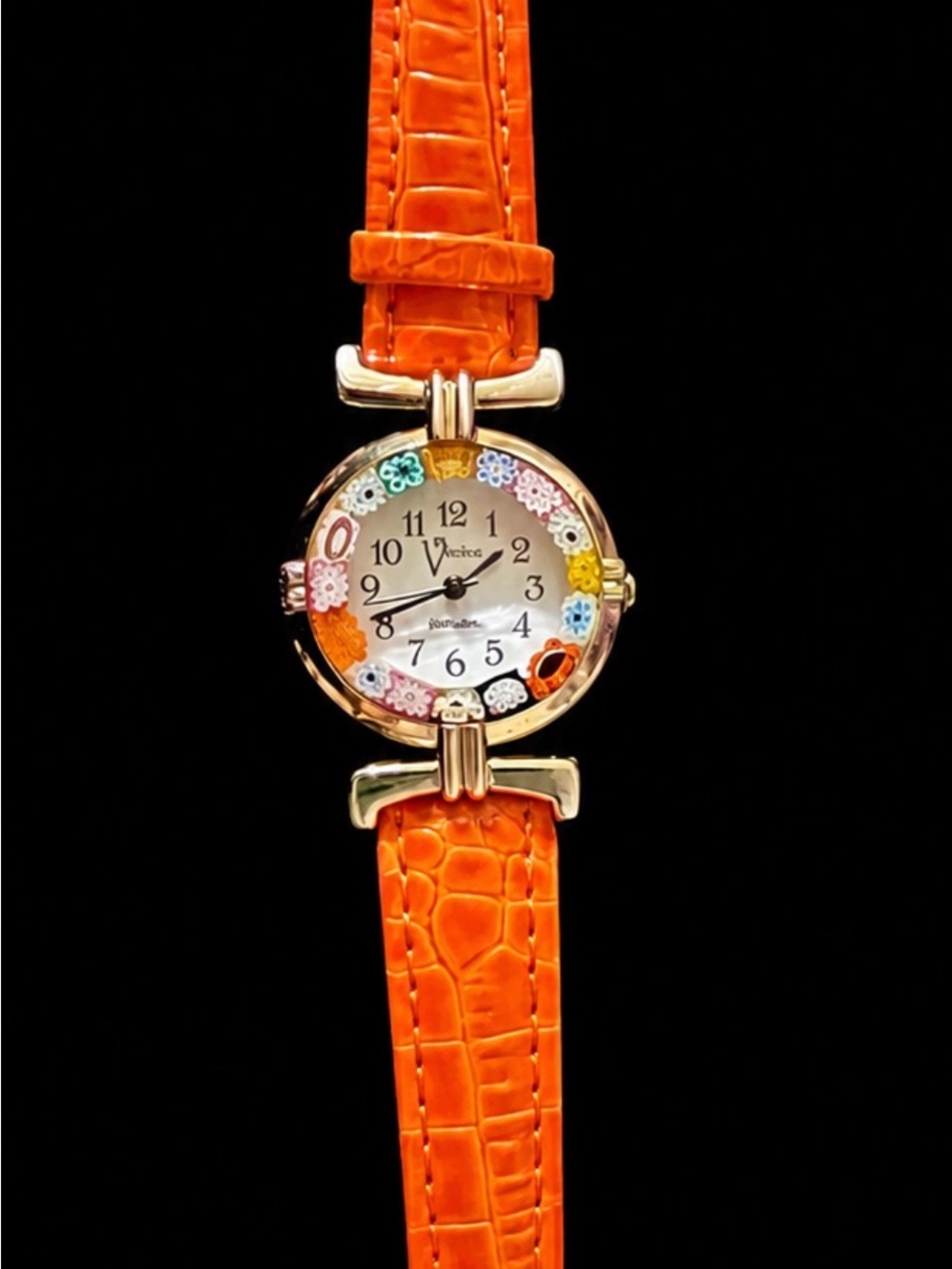 Vintage Venice Murano Glass Millefiori Ladies
Watch with Orange Band